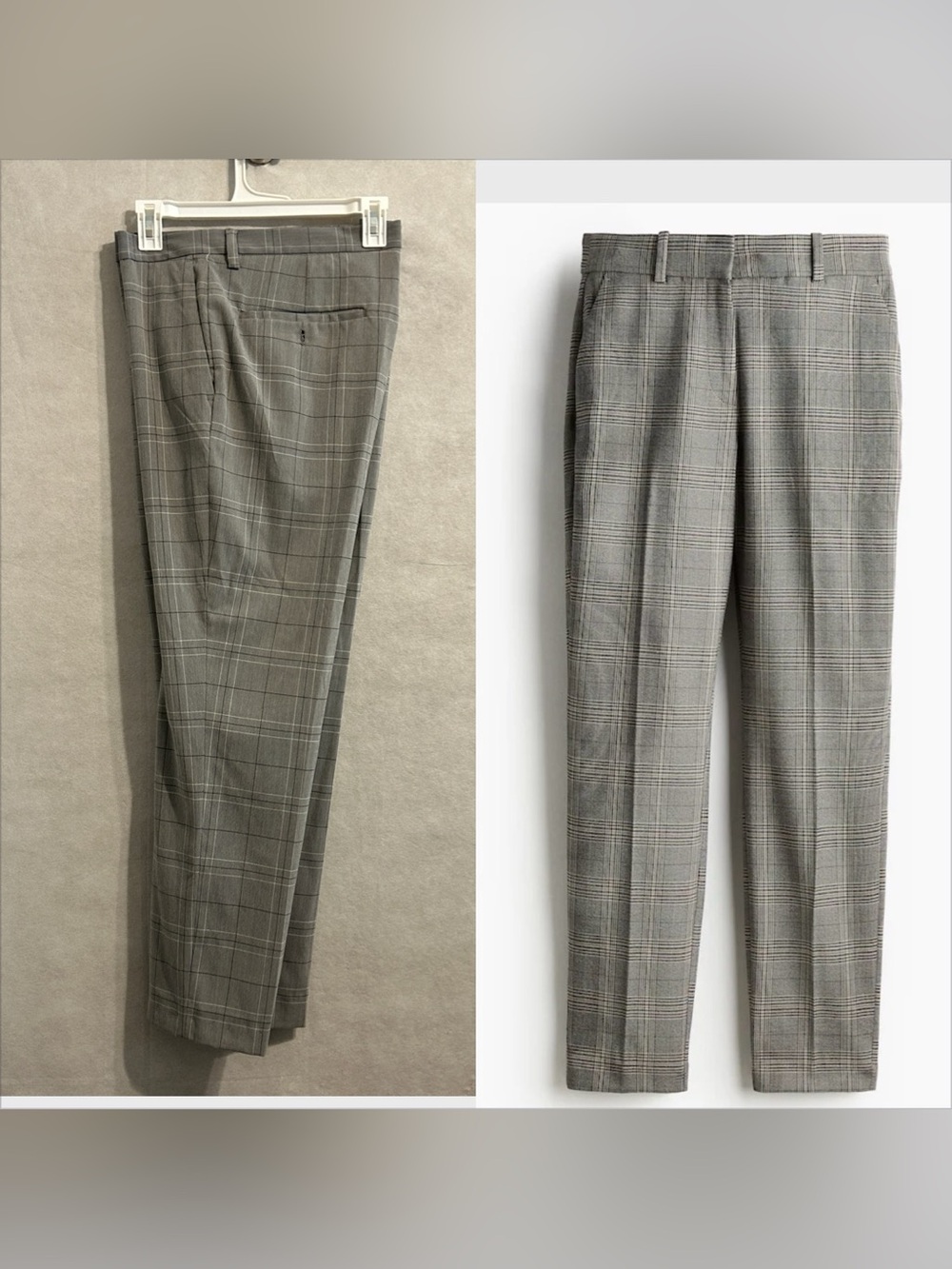H&M mens tailored trousers in twill slim fit size 38 checkered grey lightweight